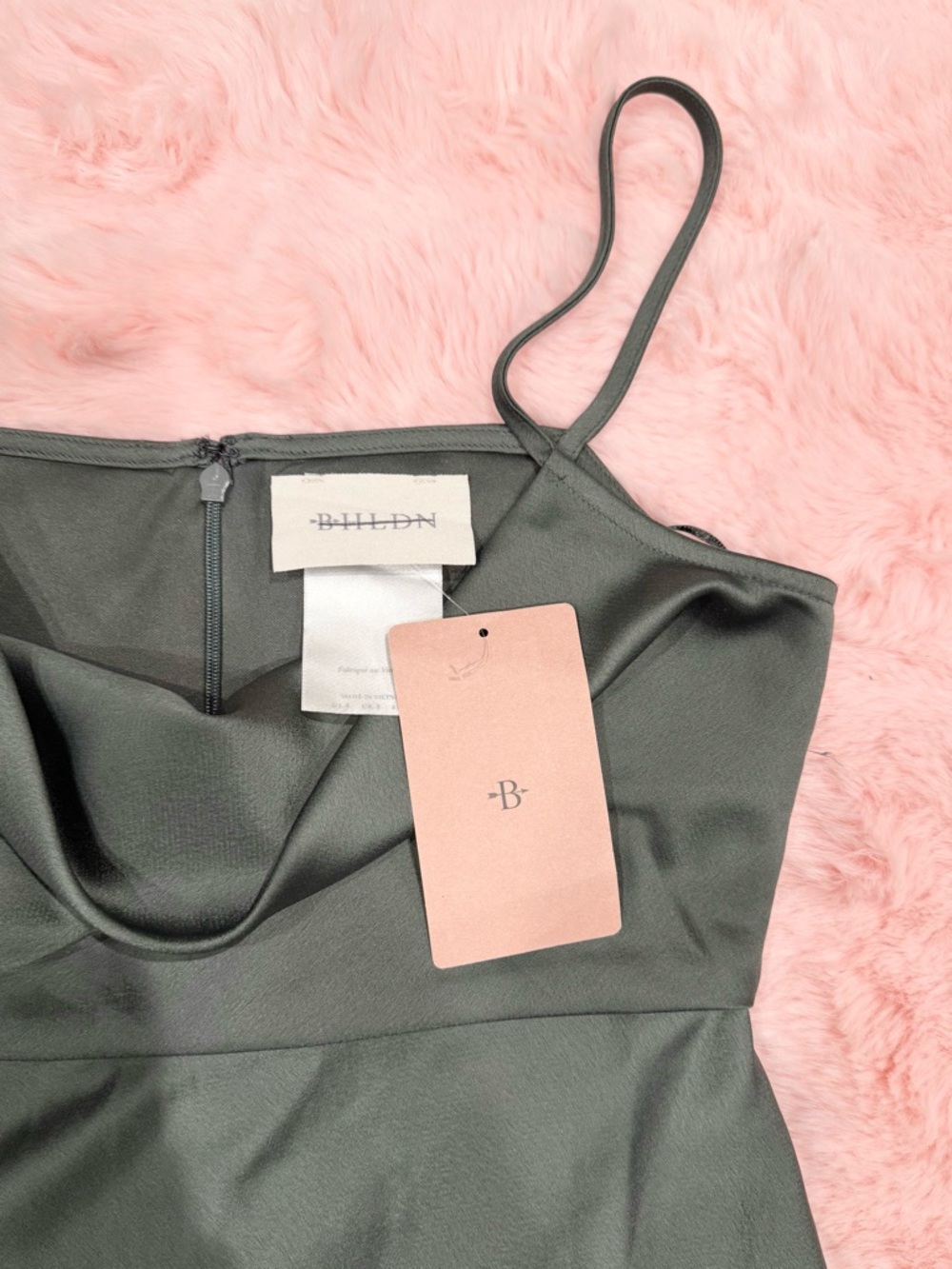 BHLDN Anthropologie Cali Satin Cowl Charmeuse Forest Green Dress - Picture 6 of 6